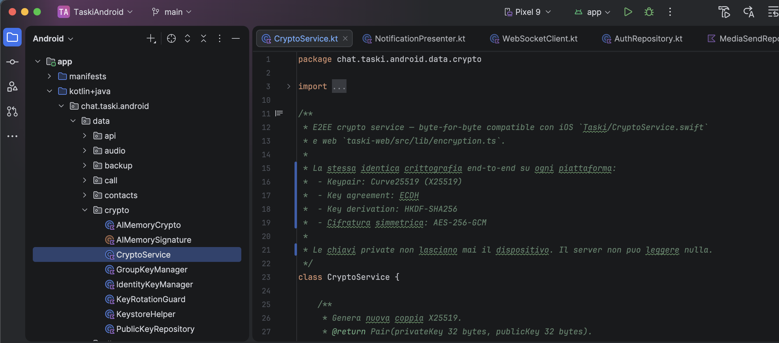 Il client Android nativo: CryptoService.kt, stessa E2EE di iOS e web